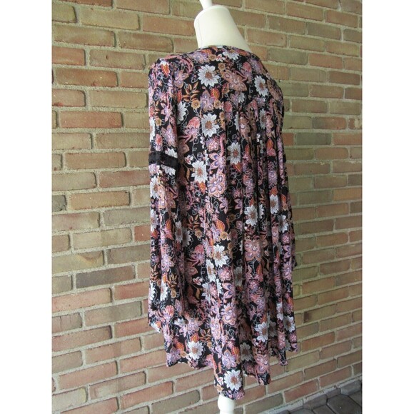Altar'd State Floral Black Pink Babydoll Boho Mini Dress Bell Sleeve Size XS - Picture 14 of 15